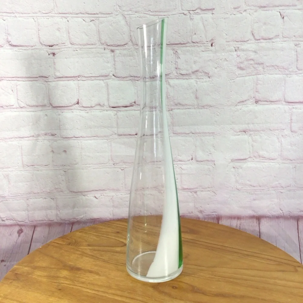 Green and White Stripe Glass Flower Vase - Picture 2 of 6